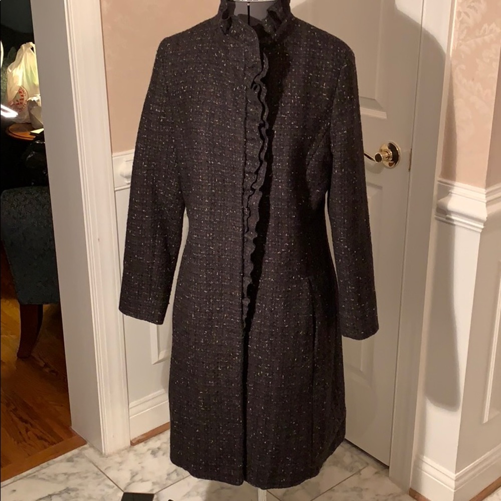 Stunning long DKNY brown wool jacket size 14